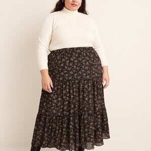 Madewell Crinkle Georgette Blurred Blooms Tiered Maxi Skirt Womens Plus 4X NWT